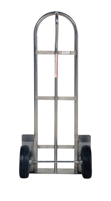 Rear view of stainless steel hand truck.